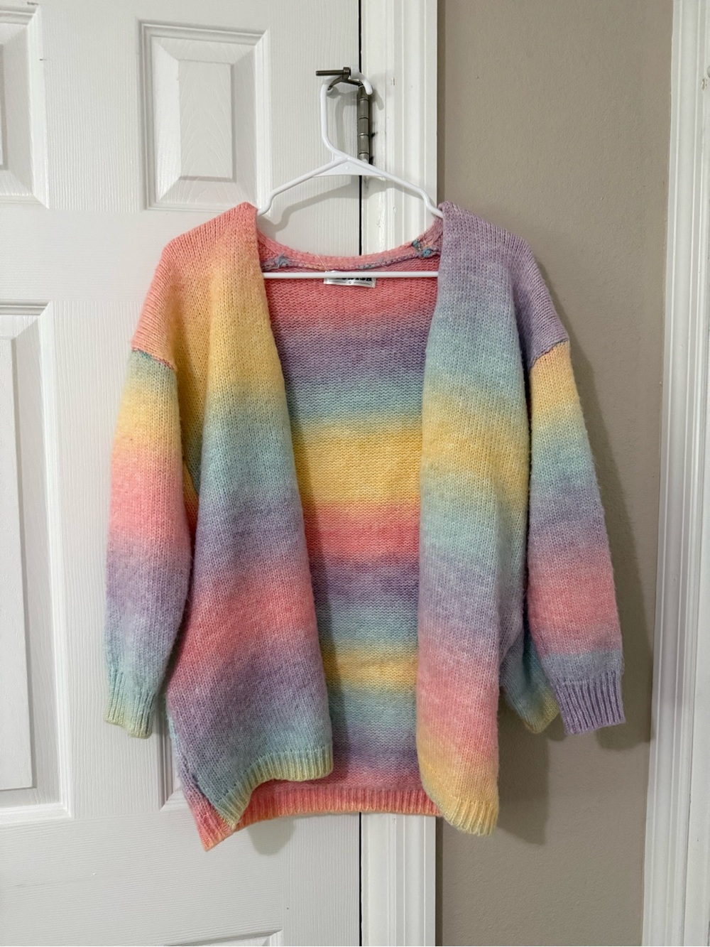 Amazon Pastel Rainbow Open-Front Cardigan Sweater - Pink, Yellow, Blue, Purple